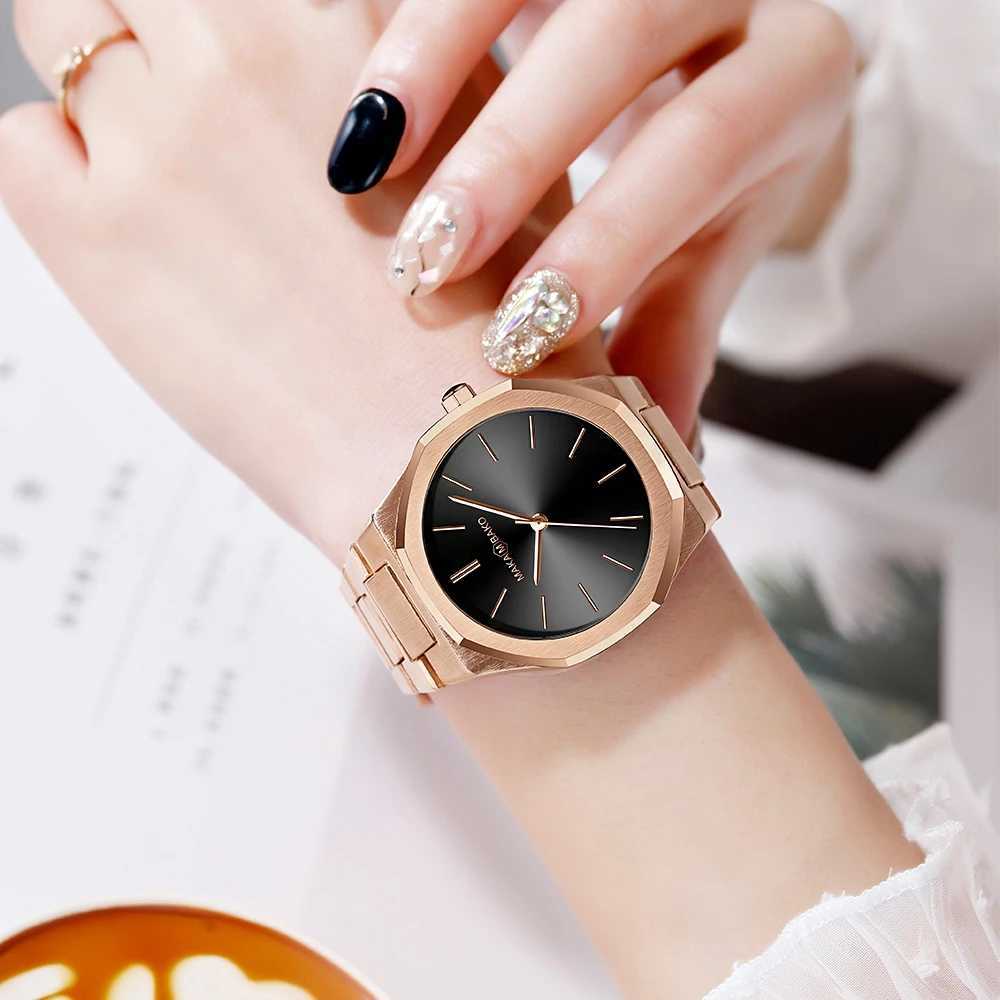 Top Brand Luxury Rose Gold Stainless Steel Band Business Watch 40mm Mens Fashion Black Wristwatch Waterproof Women Quartz Watch Y250605