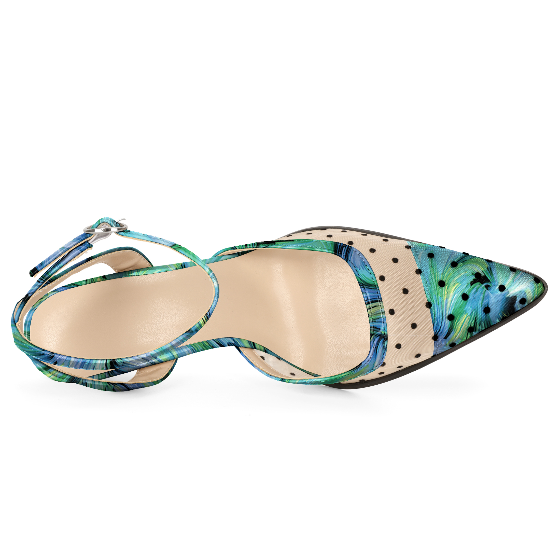 Zamikoo Ankle Strap Pumps 3 inches Pumps Shoes Pointed Toe Slingbacks Polka Dot Heels Comfortable Mesh Heeled Sandals for Party Event