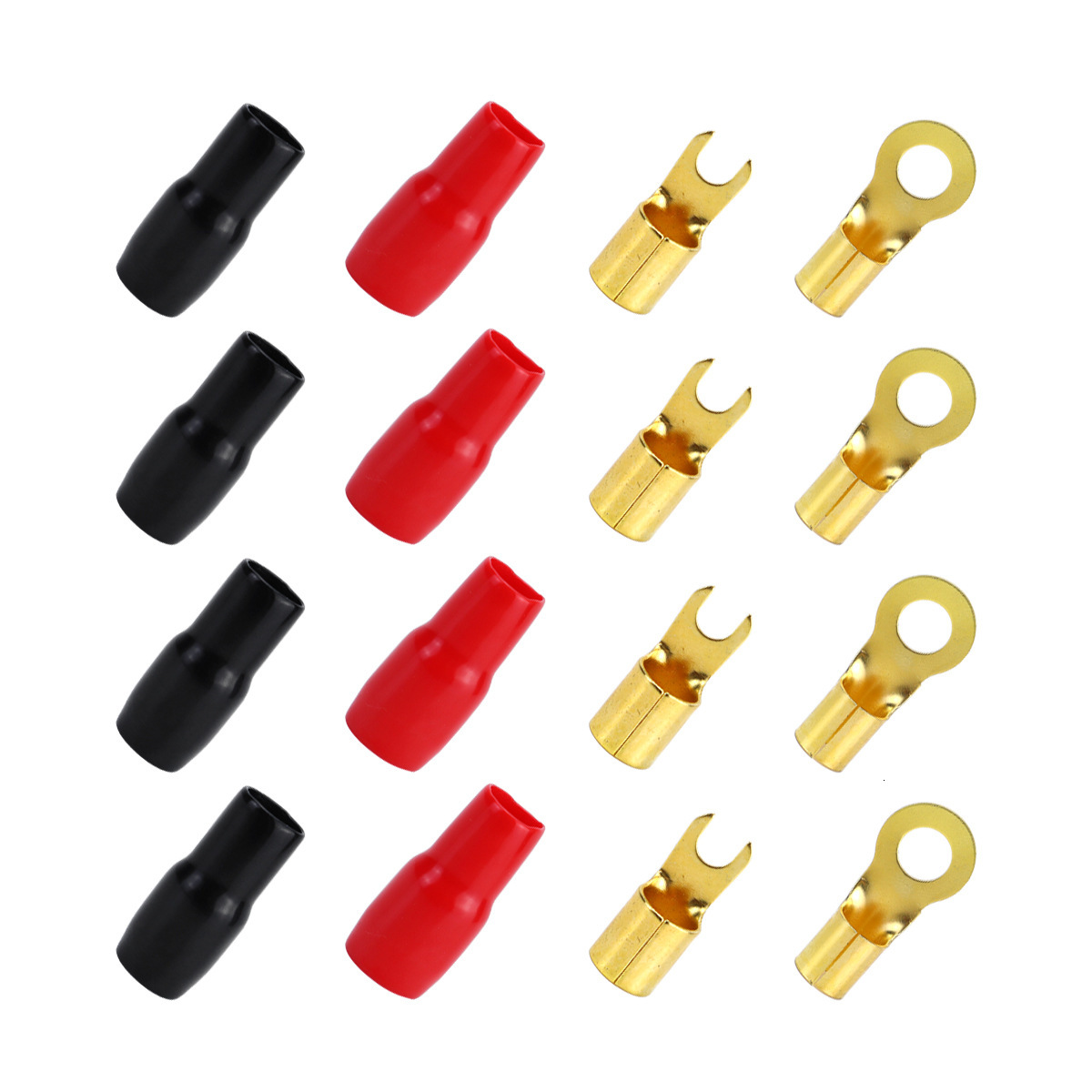 Car Audio Modification Round Fork Brass Terminal Block Red Black Insulated Soft Sheath High Temperature Resistant Set