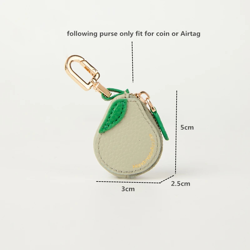 Pear Fruit Charm coin purse genuine leather cute key chain mini pouch Wallet gift for Airtag girl women 250605