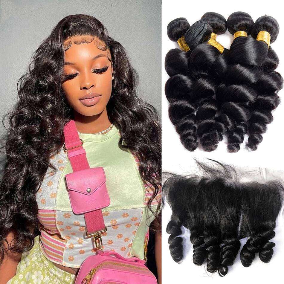 Peruvian Frontal Unprocessed Virgin Human Hair and 3 4 Deal Loose Wave Bundles With Closure