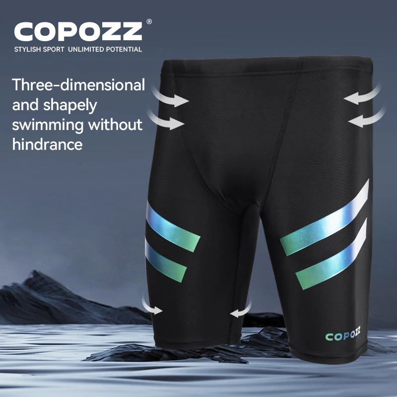 COPOZZ Men Shark Skin Water Repellent Swimming Trunks of Short and Five-quarter Length Swimsuit Swimwear Racing Briefs L-4XL 250530