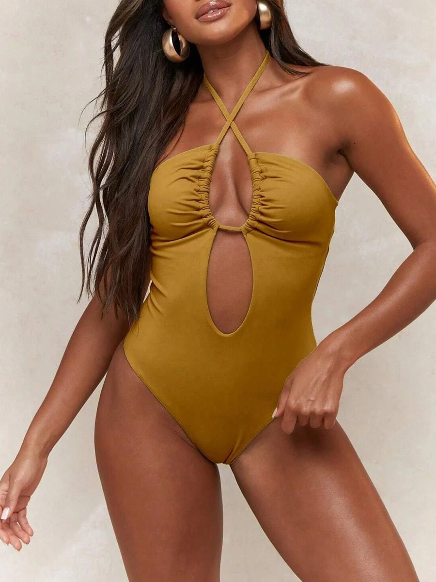 Sexy Halter Top Bikinis Bandeau Swimwear Women Swimsuit 2025 Female Bath Bathing Suit Swimming for Beach Wear Monokini 250530