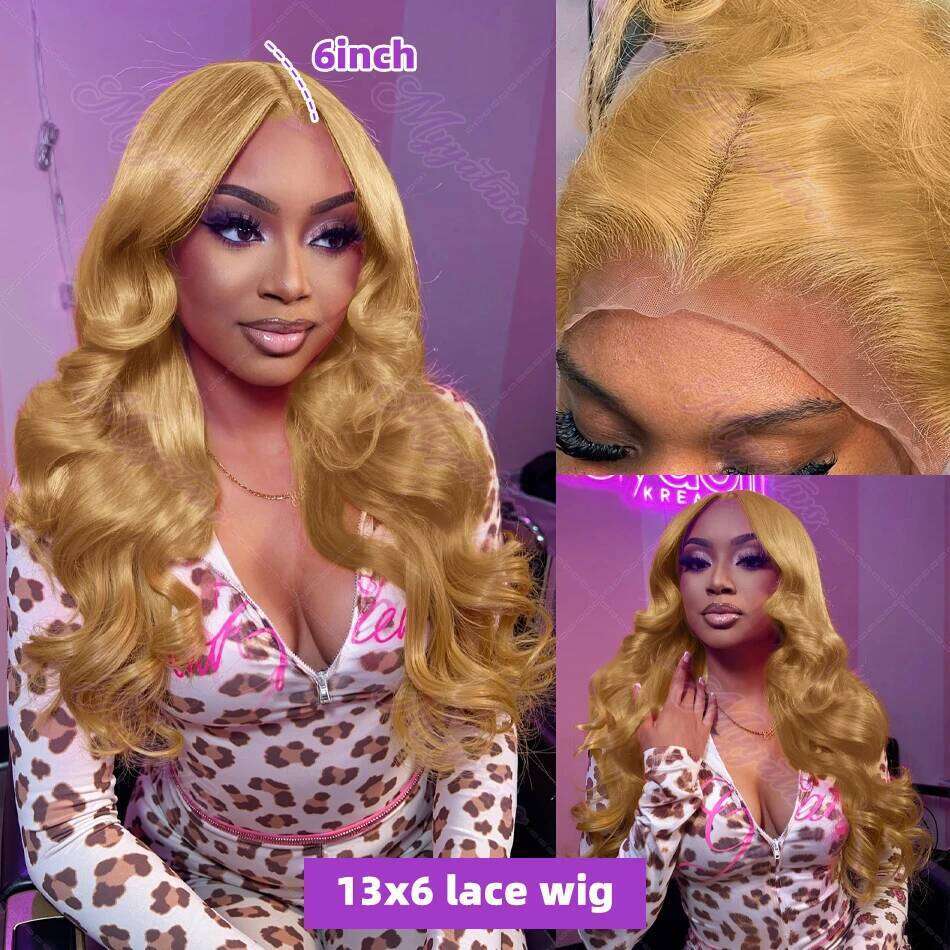 Brazilian #27 Honey Blonde 30 Inch Body Wave 13x4 Front Human Hair Wig 13x6 HD Transparent Lace Frontal Wigs 200% For Women