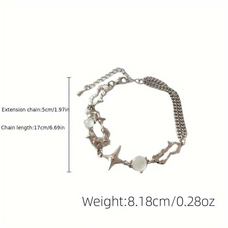 Irregular Hollow Four Pointed Star Design Bracelet for Women Silver Color Trendy Imitation Pearls Chain Bracelets Jewelry W250606