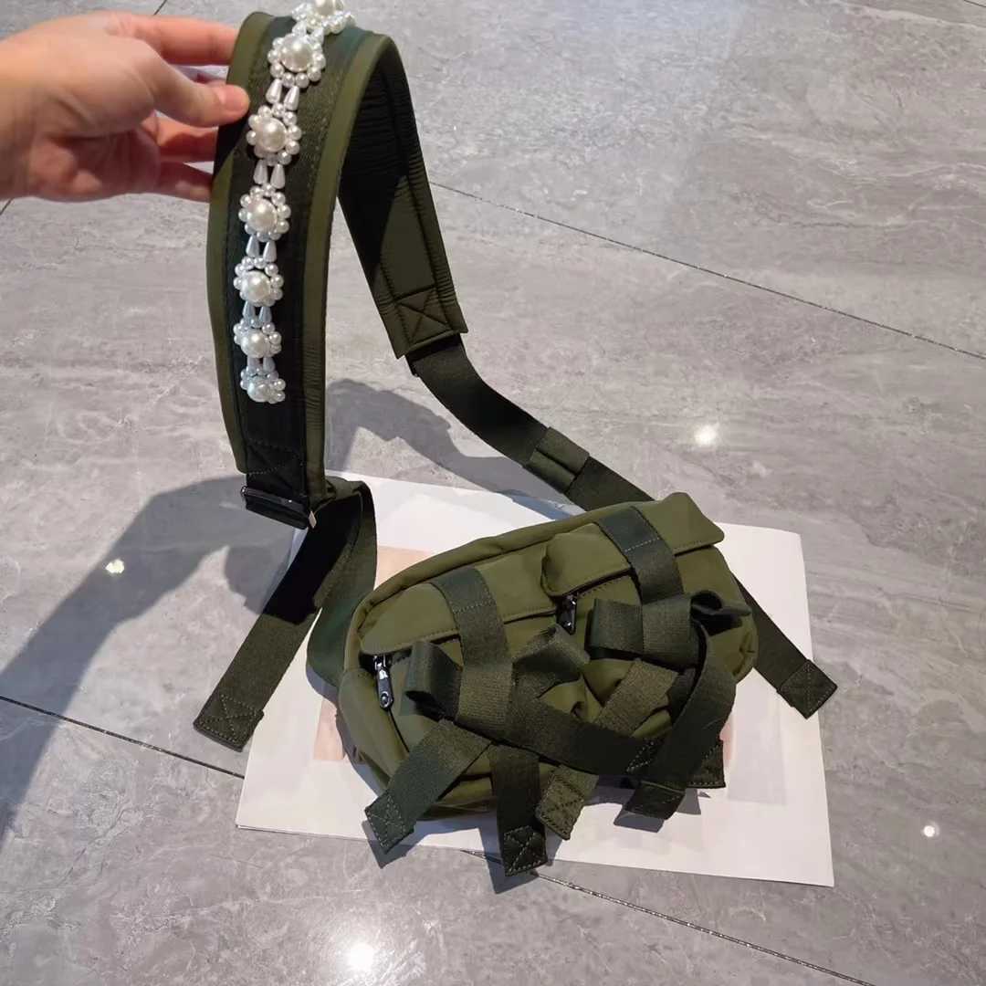 FIRMRANCH Pearl Bead Braided Flower Shoulder Strap Bow Design Canvas Square Single Shoulder Oblique Straddle Bag For Woman Purse M250606