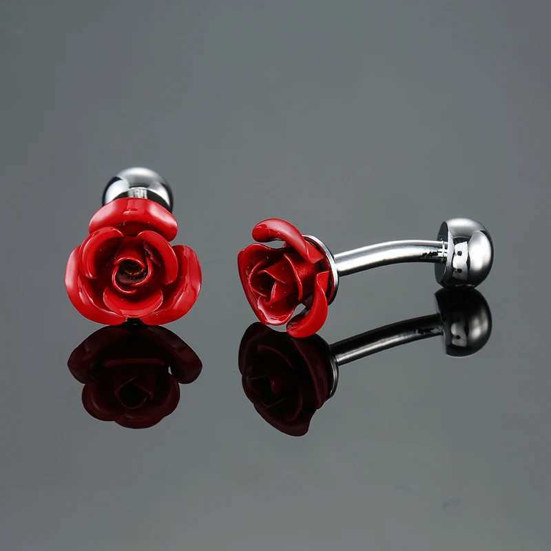 High quality mens French shirt cufflinks metal Romantic Red Love Rose cuff buttons business suit accessory jewelry gifts W250606