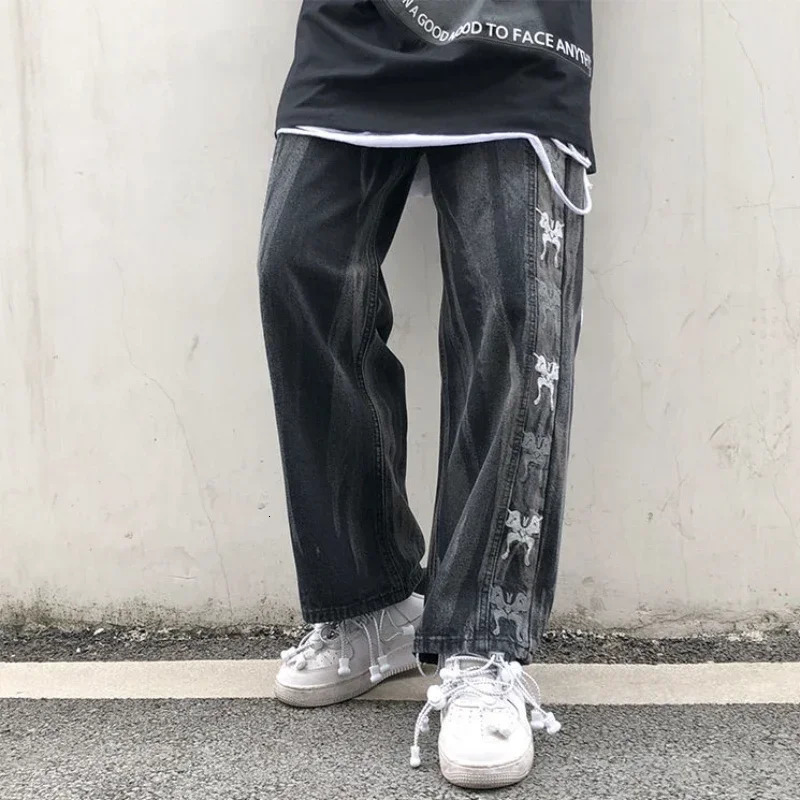Trousers Hip Hop Straight Mens Jeans Tie Dye Graphic Man Cow Pants Y2k Streetwear Baggy Korean Autumn Harajuku Summer 250605