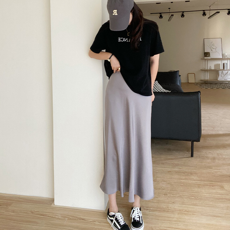 LYW230 New imitation acetate satin skirt for women Temperament commuting Korean style high waist hip wrap