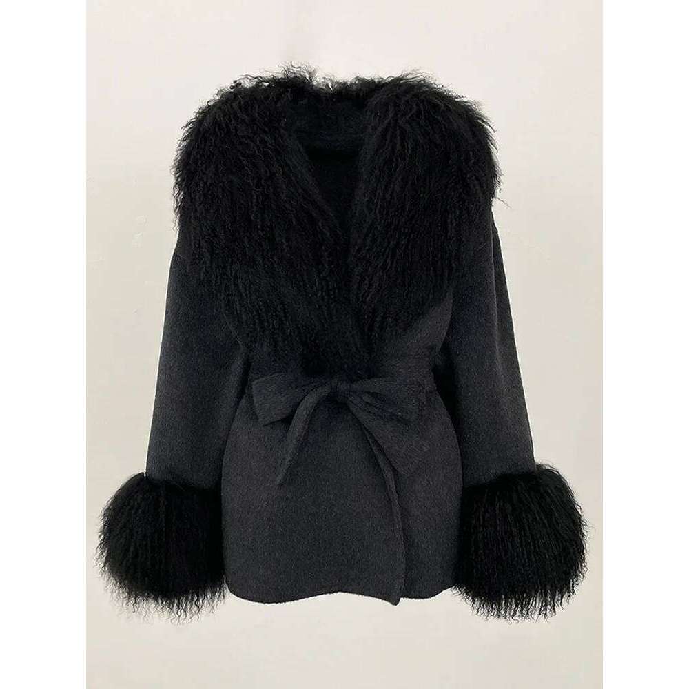OFTBUY 2025 Winter Clothing Women Wool Clothes Lady Fashion Real Cuffs Coat Natural Mongolia Sheep Fur Woolen Jacket Female
