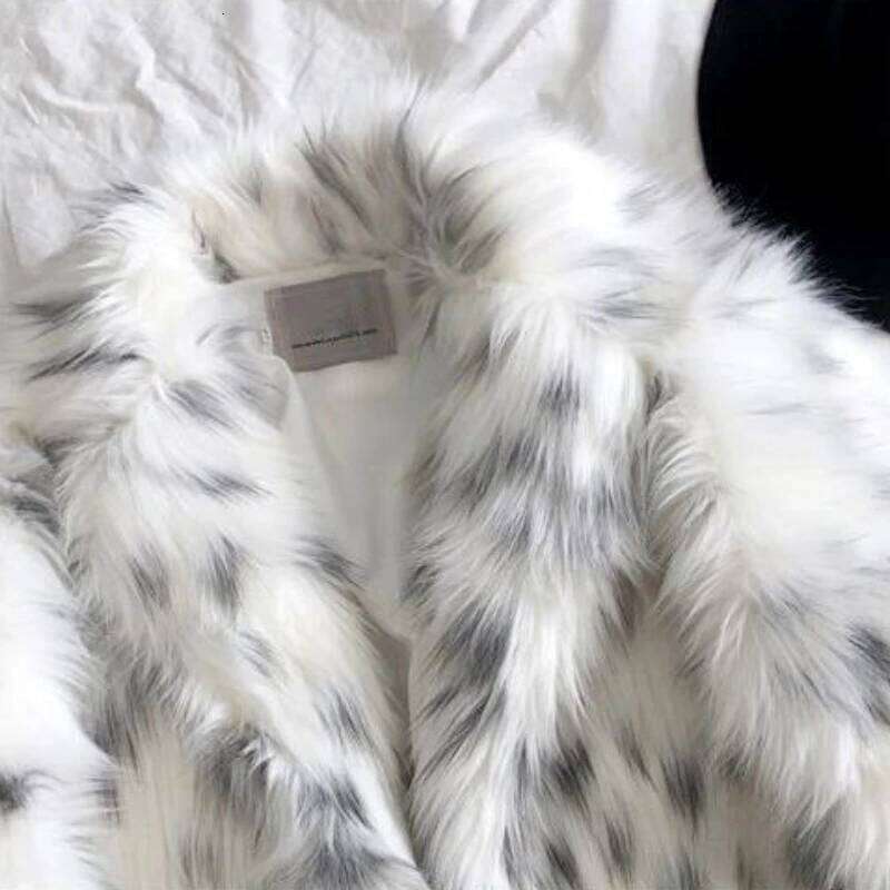 Women's Large Size Long Imitation Fox Fur Coat Warm Winter Black Dot Leopard Print Leather Windbreaker for Style And Comfort