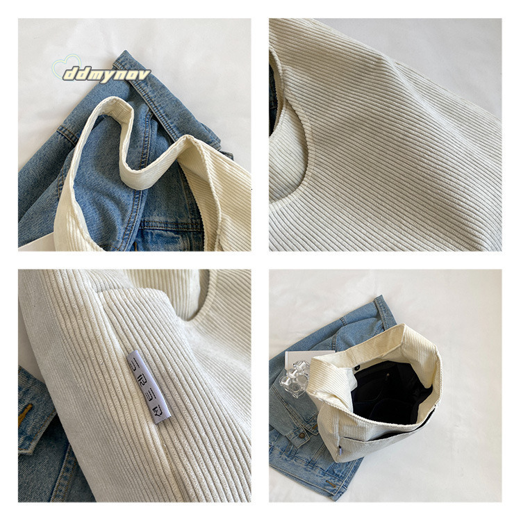 Corduroy Large Capacity Shoulder 2024 New Korean Fashion Casual Canvas Bag for Women ddmynov