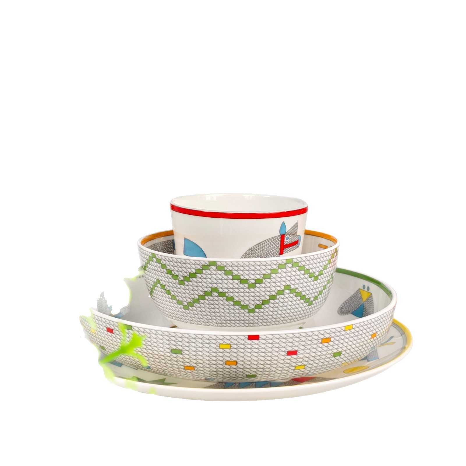 New H Brand Childrens Tableware Set Bowls Household Dining Cups Mugs Bone China Cereal Deep Plates S2566 12545