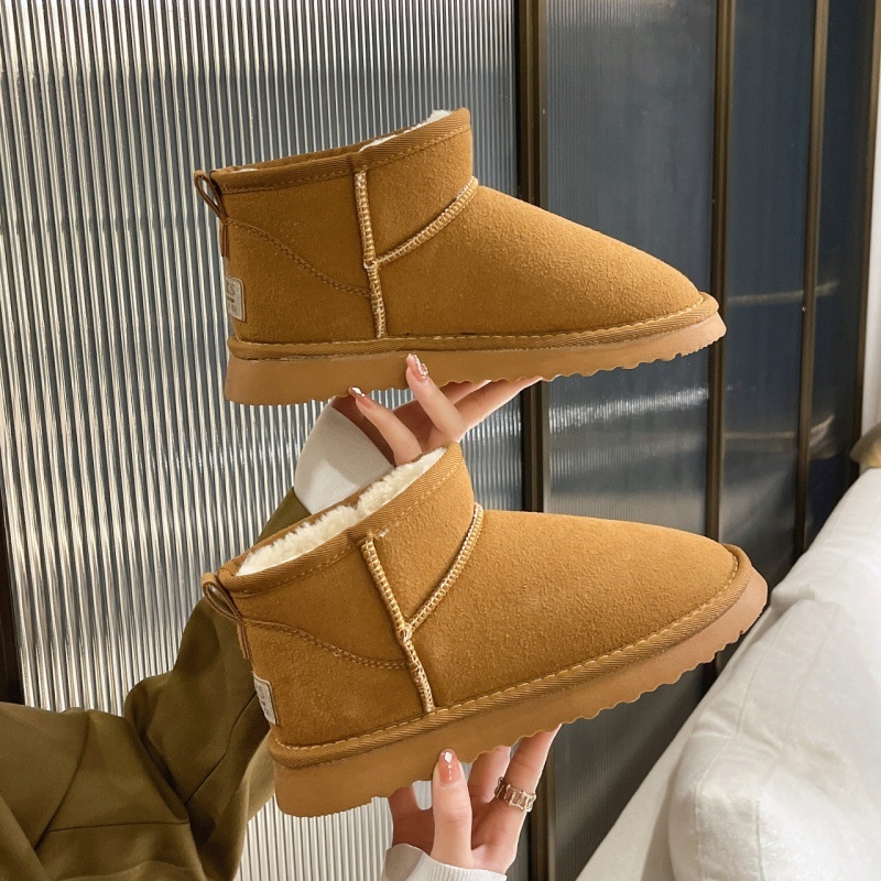 2025 Free Shipping Autumn/Winter New Women's Designer Snow Boots with Velvet Warm Leisure Large Couple Thick Bottom Cotton Boots black