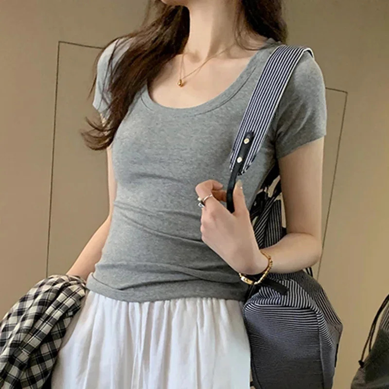 Femme 2025 Summer Casual Cotton T Shirt For Women Short Sleeve Tshirts Fashion Womens Clothing Slim Basic O Neck Y2K Tee Shirt 250605
