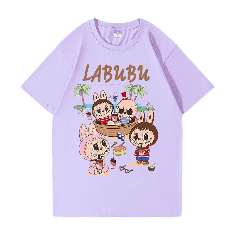 2025 New Labubu Shoulder Pure Cotton Short Sleeve Unisex Cartoon Anime Trendy T-Shirt Top labubu doll