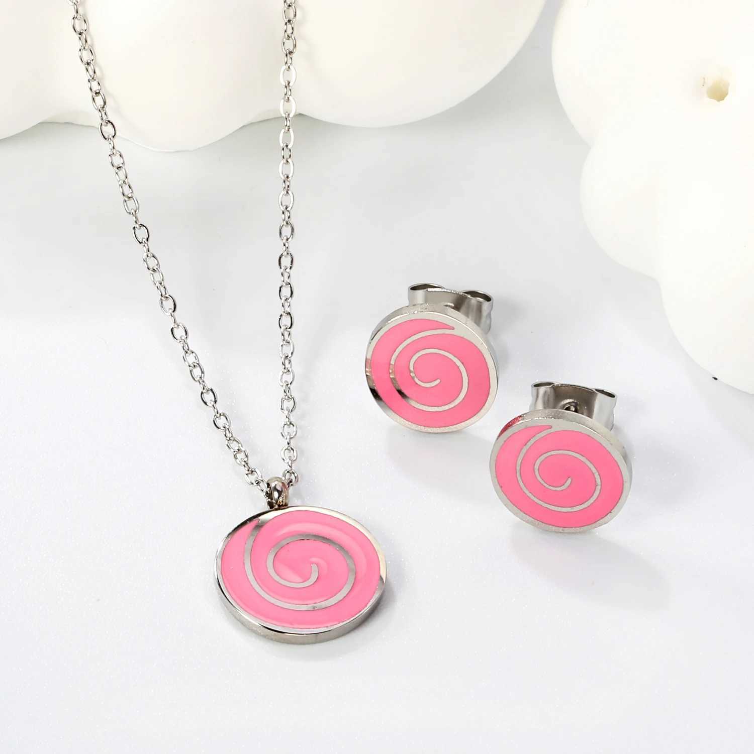 LUXUKISSKIDS Cherry Blossom Charms Jewelry Set Fashion Cute Red Cherries Pendant Necklace with Earrings Girls Pink Color Jewelry Y250605