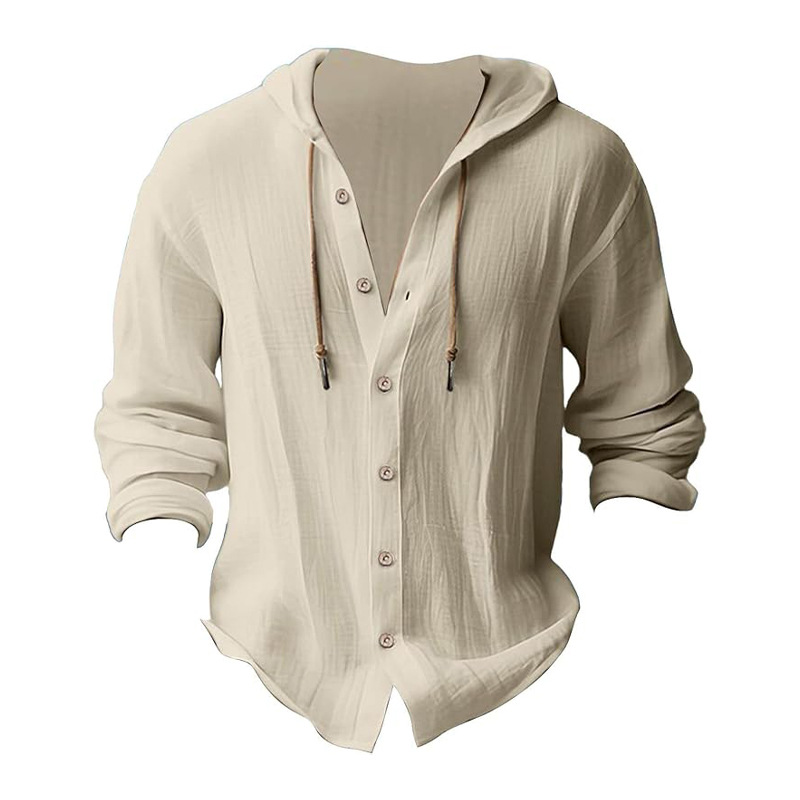 Mens Long Sleeve Hawaiian Shirt Summer Casual Shirts For Men Cotton Linen Hoodies Casual Button Down Hooded Top Beach Hippie T shirt Plus Size linen c