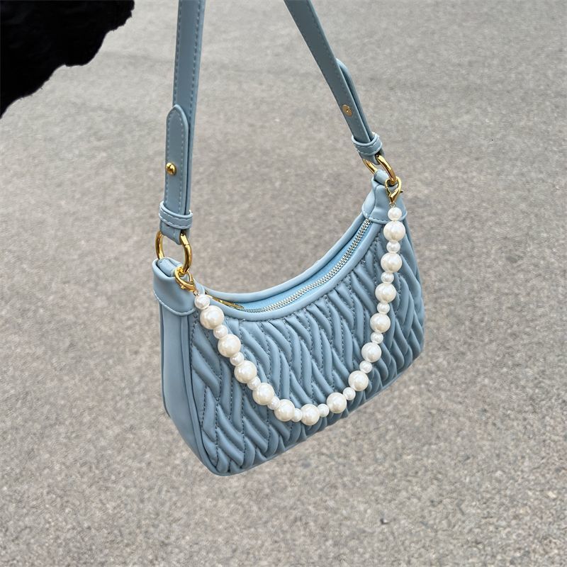 2025 Summer New Women's Bag New Summer White Women's Small Crossbody Bag Handbag Advanced Chain Shoulder Bag Designer Wrinkled Pattern Cross