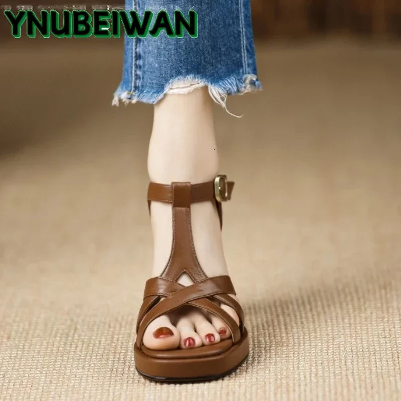 High Heels Women Sandals Open Toe Fashion Shoes Chunky Leather Summer Woman Platform 2025 Slingback Dress Pumps Zapatillas 250605