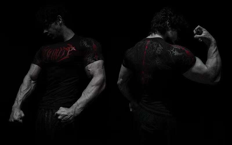 2025 Demon Line Drawing Spider Front and Back Print Short Sleeve T-Shirt Summer Trendy Brand Crew Neck Men's Top