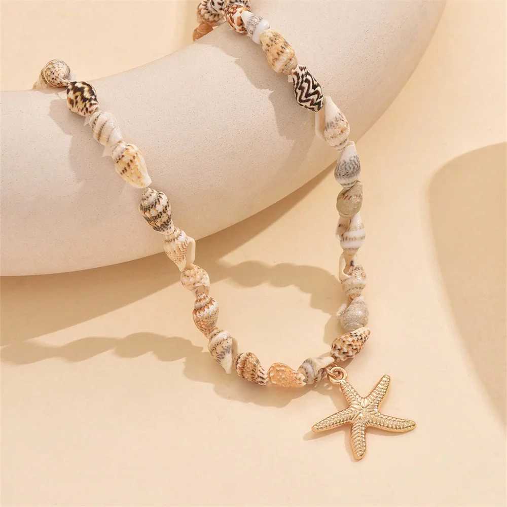 Beach Style Natural Seashell Beaded Necklace With Handmade Tropical Starfish Pendant Fashion Ocean Inspired Jewelry Choker Women Y250605