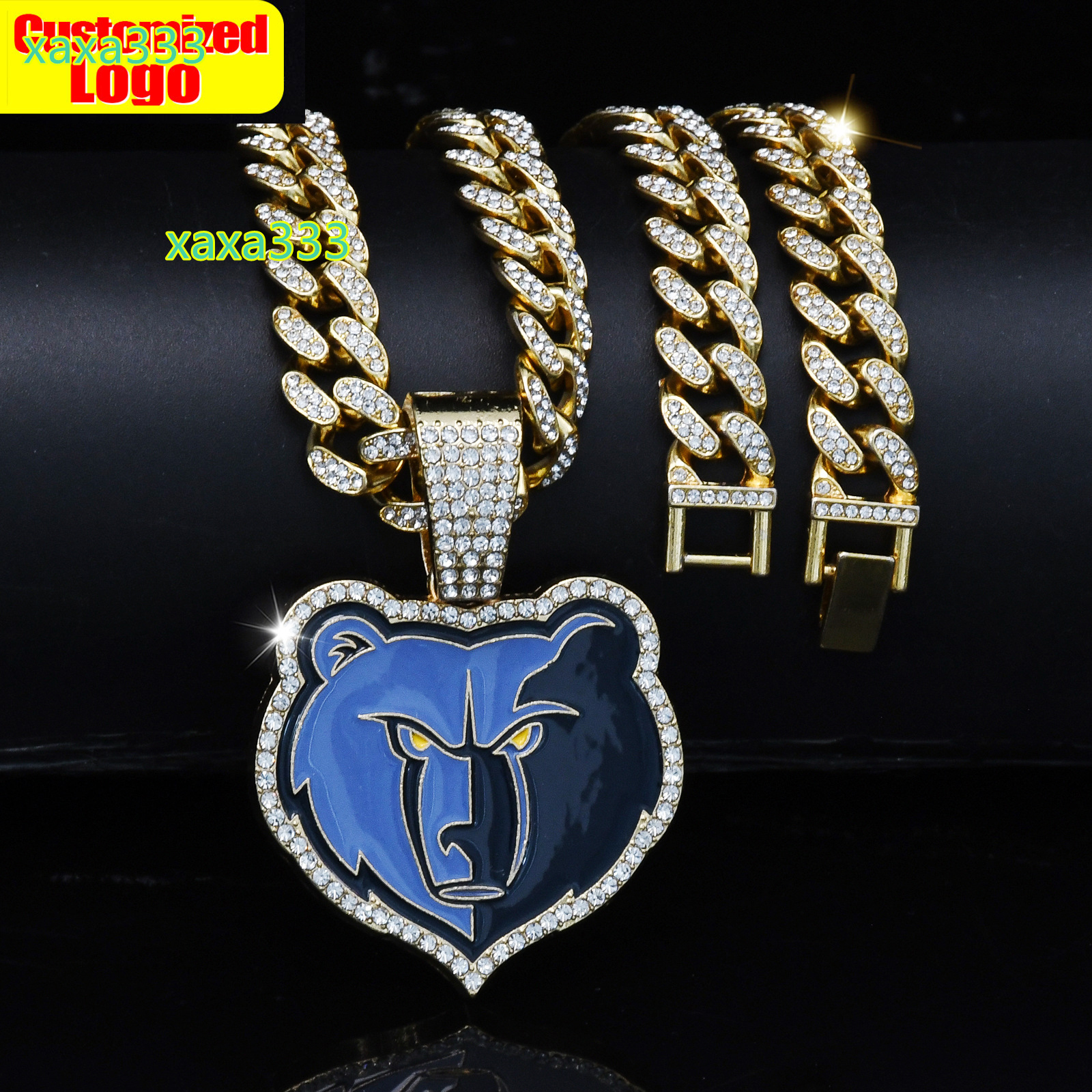 Custom Mens Basketball Team Grizzlies Pendant Alloy Necklace for Hip Hop Gray Bear Sport Fans