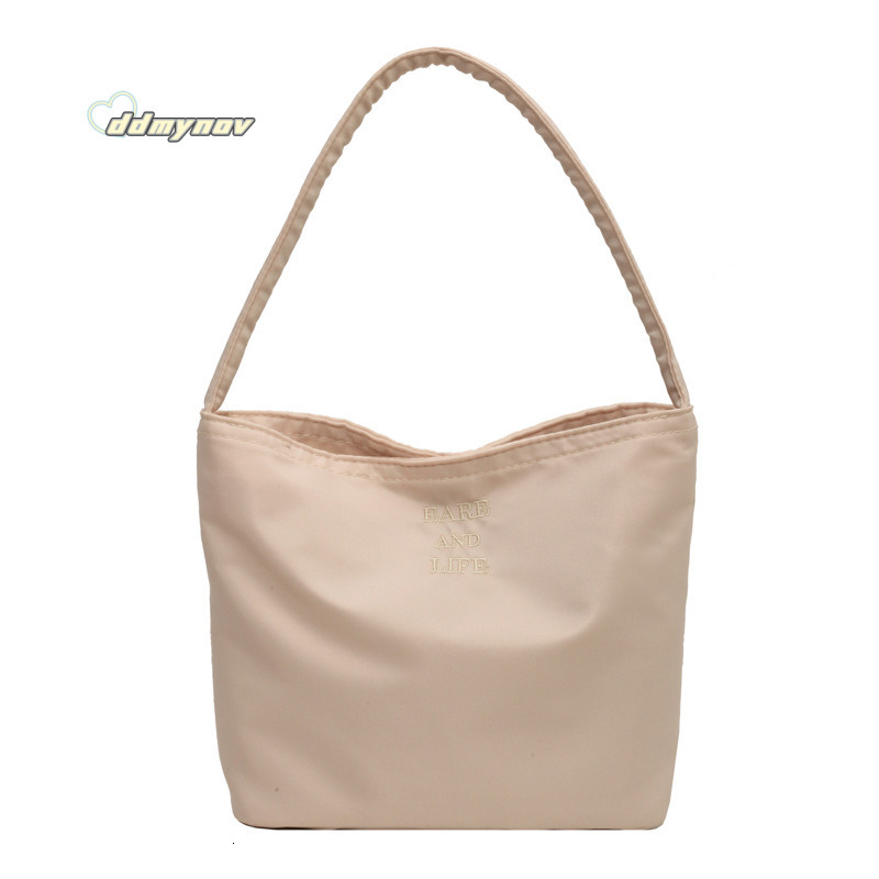 Korean Handheld Nylon for Women Summer 2023 New Trendy Embroidered Underarm Versatile Shoulder Bucket Bag ddmynov