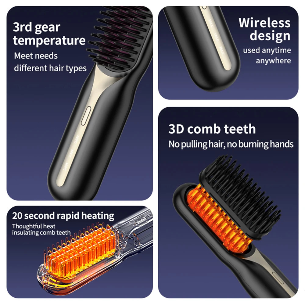 Cordless Hair Straightener Heating Comb Professional Electric Brush for Hair Smoothing Iron Negative Ion Nourish Hair Care 250605