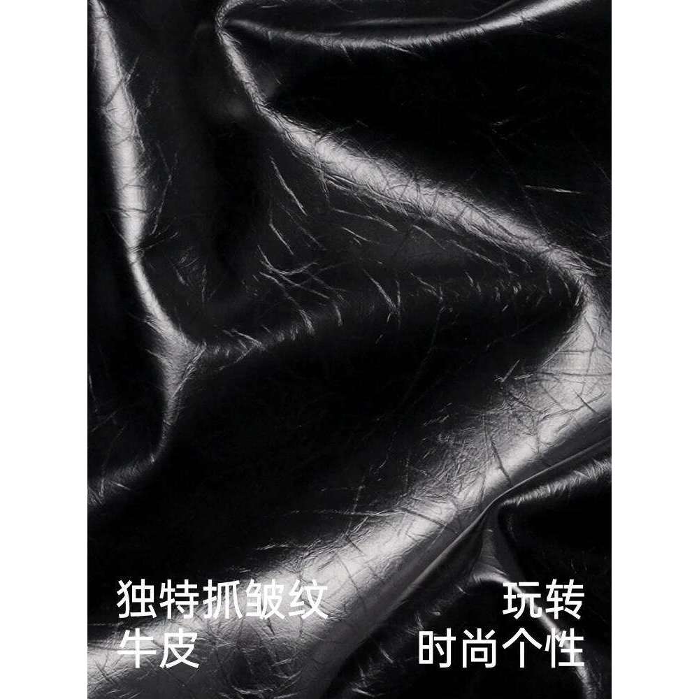 Amazing Song Hobo Sliver-Tone Metal Chain Glossy Grab Wrinkled Cowhide Drawstring Bucket Bag