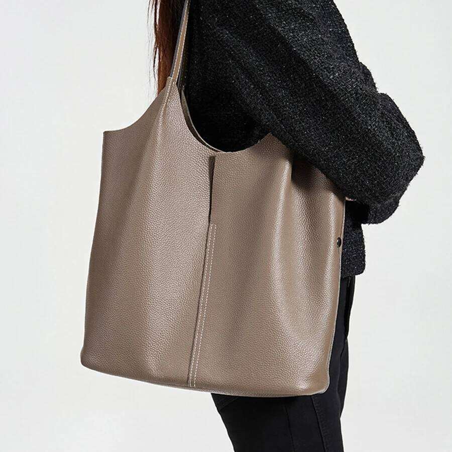 Genuine Leather Handbags New Tote Large Capacity Quality Women's Shoulder Commuter Fashion Bucket Bag Sac 2025/06/06