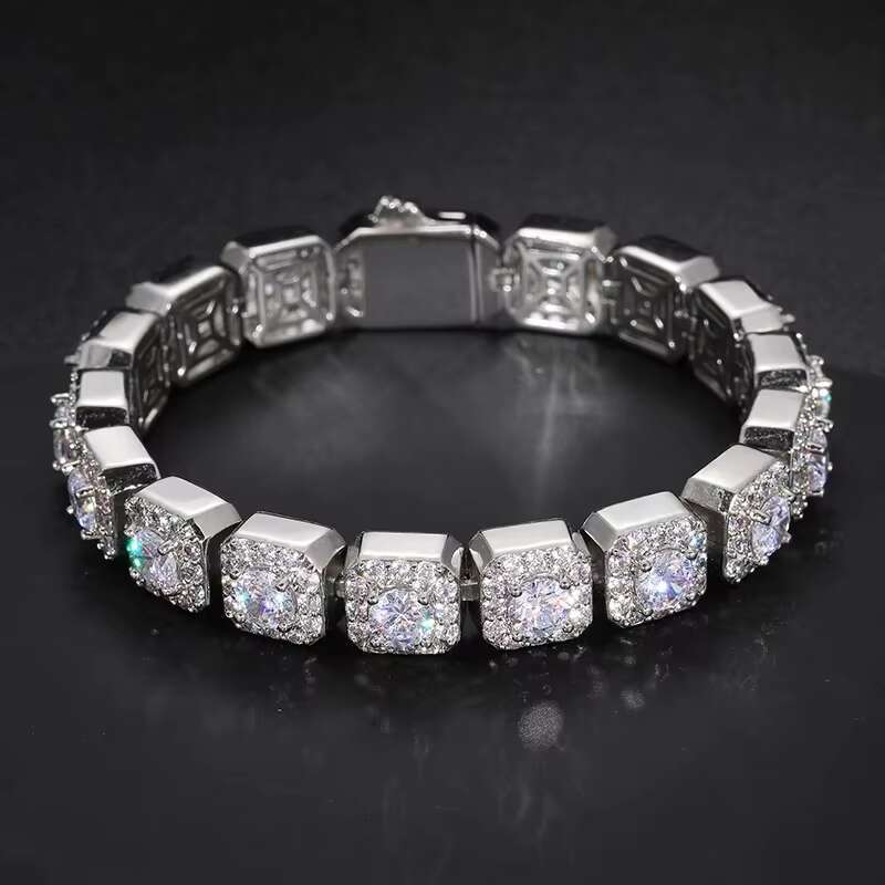 S925 Sterling Silver Jewelry Center 8 Square Micro Set Rock Sugar Hip Hop Necklace wholesale bulk manufacture factory customized