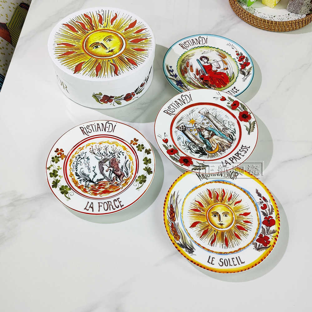 D Brand High-end Exquisite Bone China Western Dinner Plate Sun Moon Star 8inch Flat Plate Steak Salad Ceramic 4-piece Set S2566