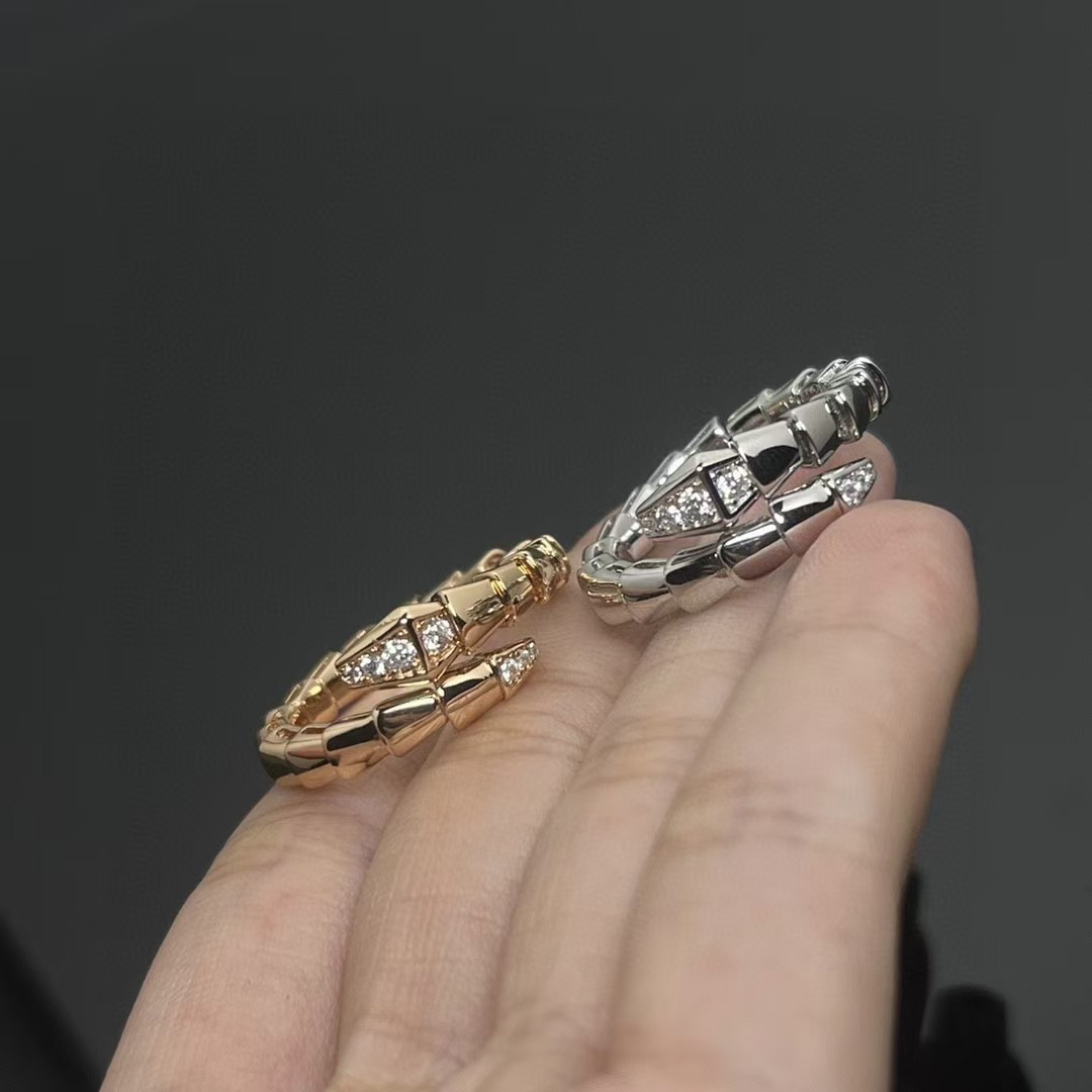 Adjustable Gold-Colored Snake Ring Featuring BG Zircon Stones - Perfect Holiday Gift