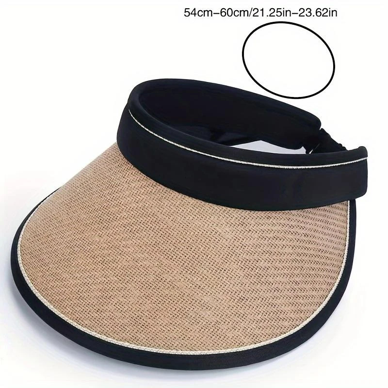 Summer Straw Hat for Women Foldable Empty Top Sun Hats Outdoor Beach Anti-UV Protection Wide Brim Female Sunscreen Visor Cap 250603