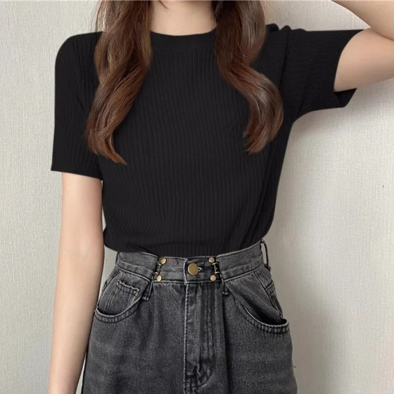 Blusas Mujer Blouses Top FemmeTop De Moda Verano Short Sleeve Knit Blouse Women Knitted Pullovers 2025 250530