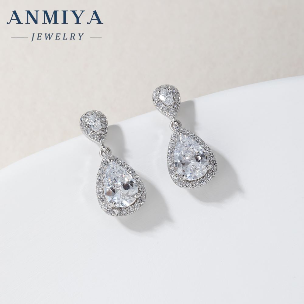 Latest Design Water Drop Shaper Cz Stone Zircon 925 Silver Engagement Earrings Set for Couple Women Hypoallergenic