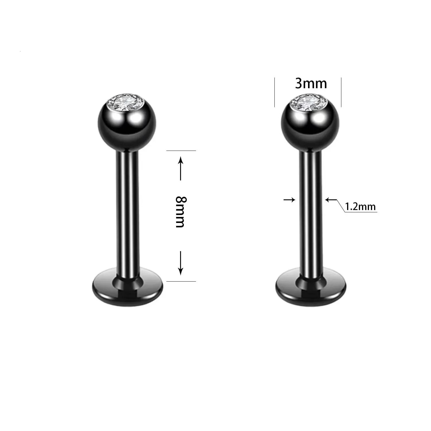 100Pcs/set 316L Stainless Steel Labret Piercing Jewelry Lip Rings Nose Rings Nose Studs Cartilage Tragus Conch Earring Studs 250605