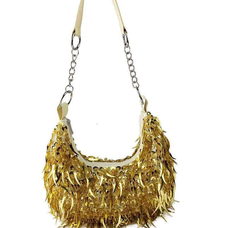 Woman Stylish Elegant Sequin Glitter Underarm Designer Multifunctional Lace Trim Tassel Fabric Ribbon Travel Bag Party Weddi