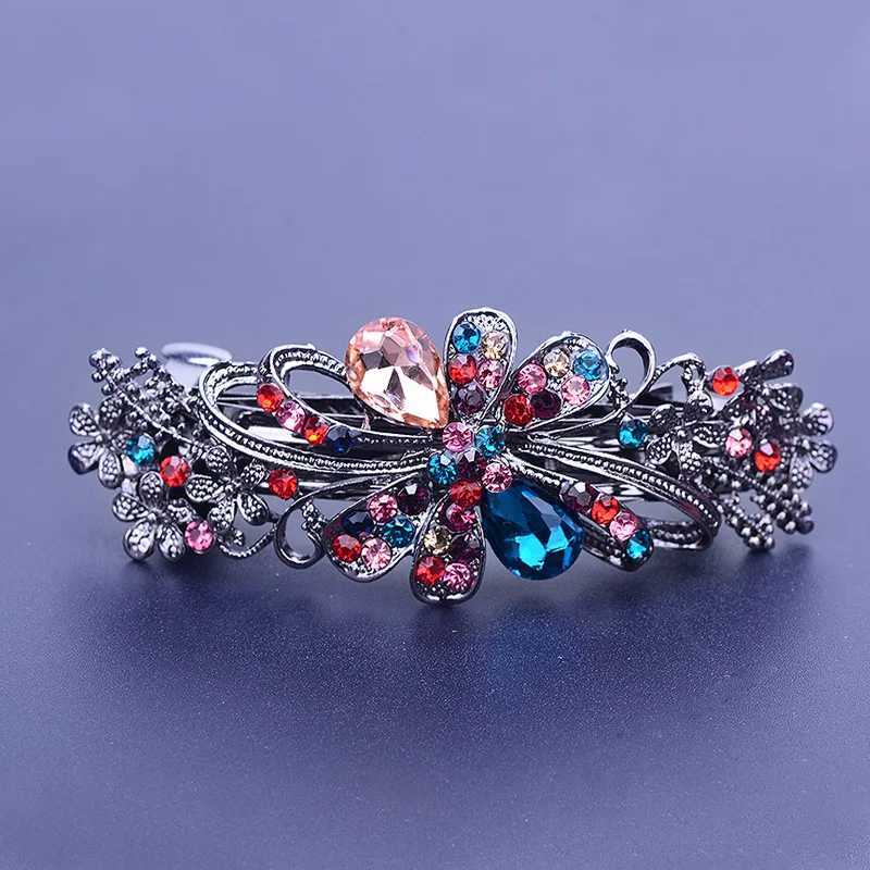 New Korean version sparkling crystal flower spring hairpin retro zircon top clip ponytail elegant female fashion hair accessories Z250605