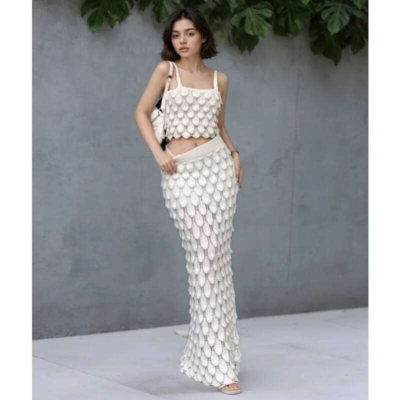 Women's Two Piece Knit Summer Beach Sexy Night Out Dress Sets Bodycon Long Skirt Maxi Dresses Casual Outfit