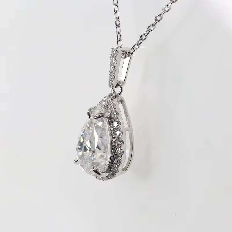 Paston Jewelry 925 Sterling Silver925 Pendant Necklace DEF VVS1 5ct Pear Moissanite Diamond Halo Pendant Chain Jewelry