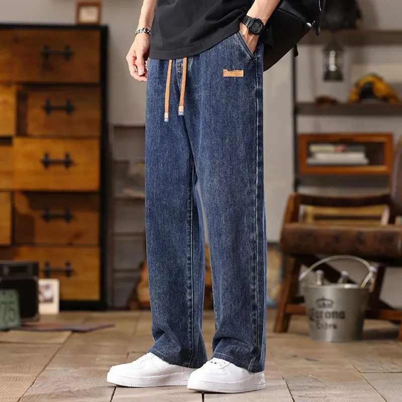 Mens Casual Pants Length Large Size Wide Jeans Pants Waisted Women Calf Hole Stretch Baggy Sweatpants Z250605