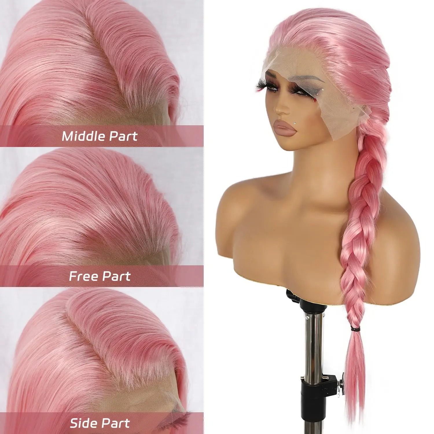 30 Inch Pink Lace Front Wig Human Hair 200 Density 13x6 HD Lace Frontal Wig Brazilian Colored Straight Wigs For Women Synthetic