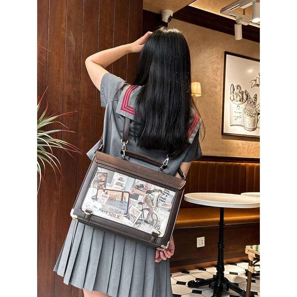 Fashion Jk Transparent Leather Shoulder Bags Bolso Casual Black Backpack Female Handbag Itabag
