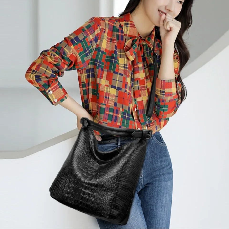 Two Layers Alligator PU Leather Hobo Underarm Bags Lady Fashion Shoulder Crossbody Hand for Women Handbags Top Quality Sac 250605