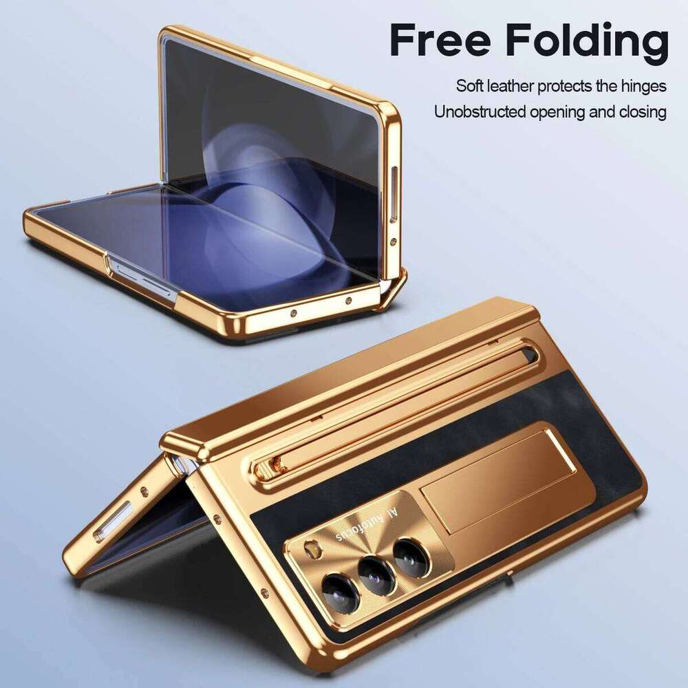 RENGZ Slot with Glass Film For Samsung Galaxy Z 6 Fold 5 4 Case Anti-fall Hinge Leather Protection With S Pen Cover