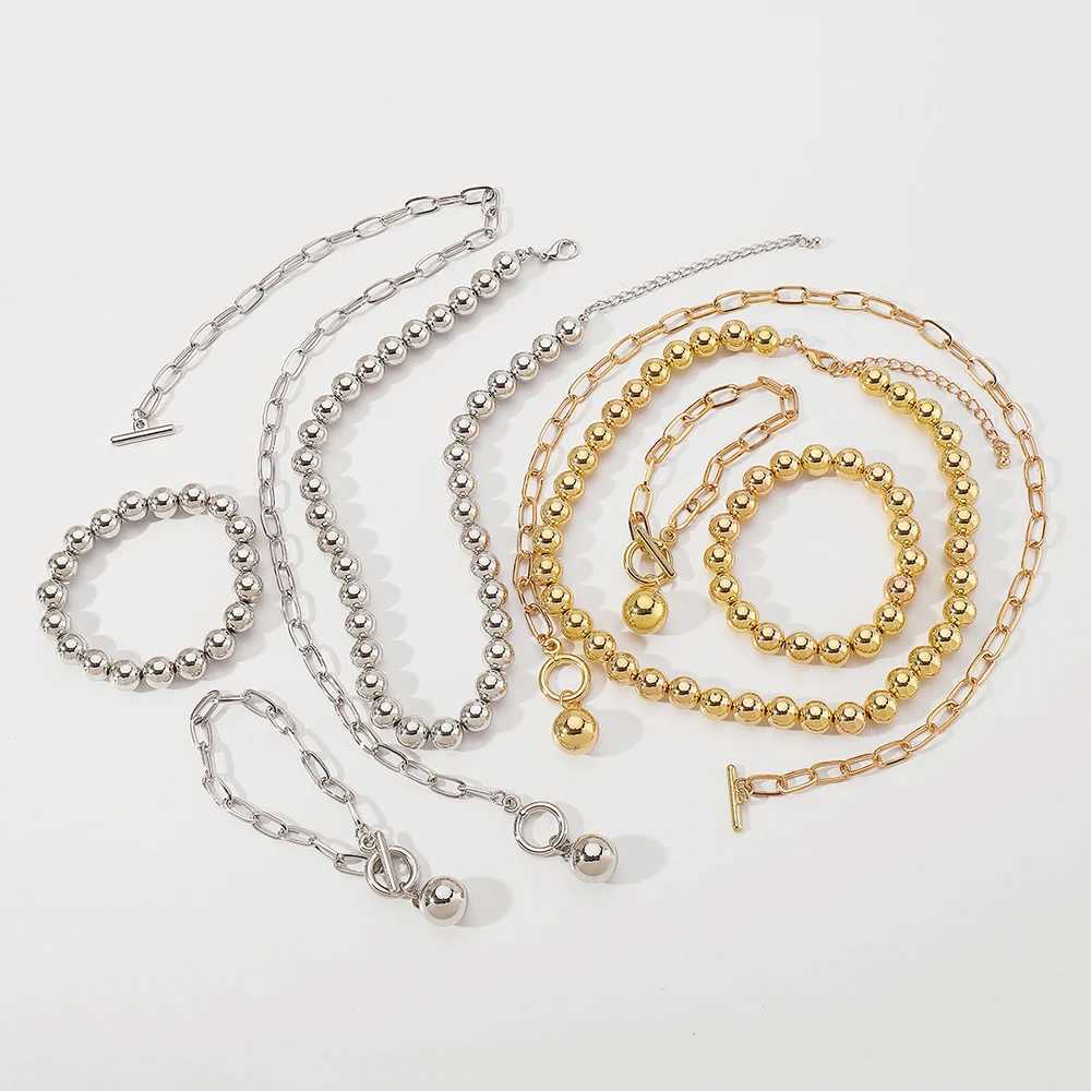 Big CCB Ball Beaded Chain Jewelry Sets for Women Trendy Choker Collar on the Neck Bracelet Accessories Fashion Jewelry S006 Y250605