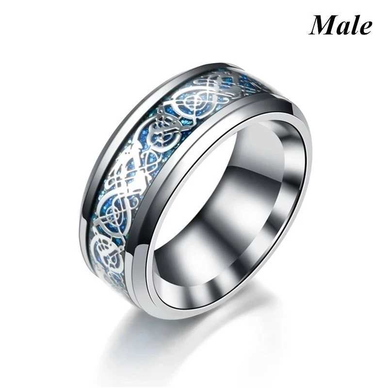 Couple Rings Men Stainless Steel Ring Women Filled Blue Crystal Heart Shaped Rings Wedding Engagement Valentine Day Gift Jewelry W250606