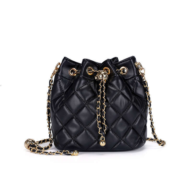 2024 New Quilted Chain Drawstring Light Luxury Round Bucket Shoulder Crossbody Bag for Women